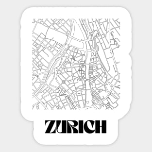 Retro Map of Zurich, Switzerland Minimalist Line Drawing Sticker